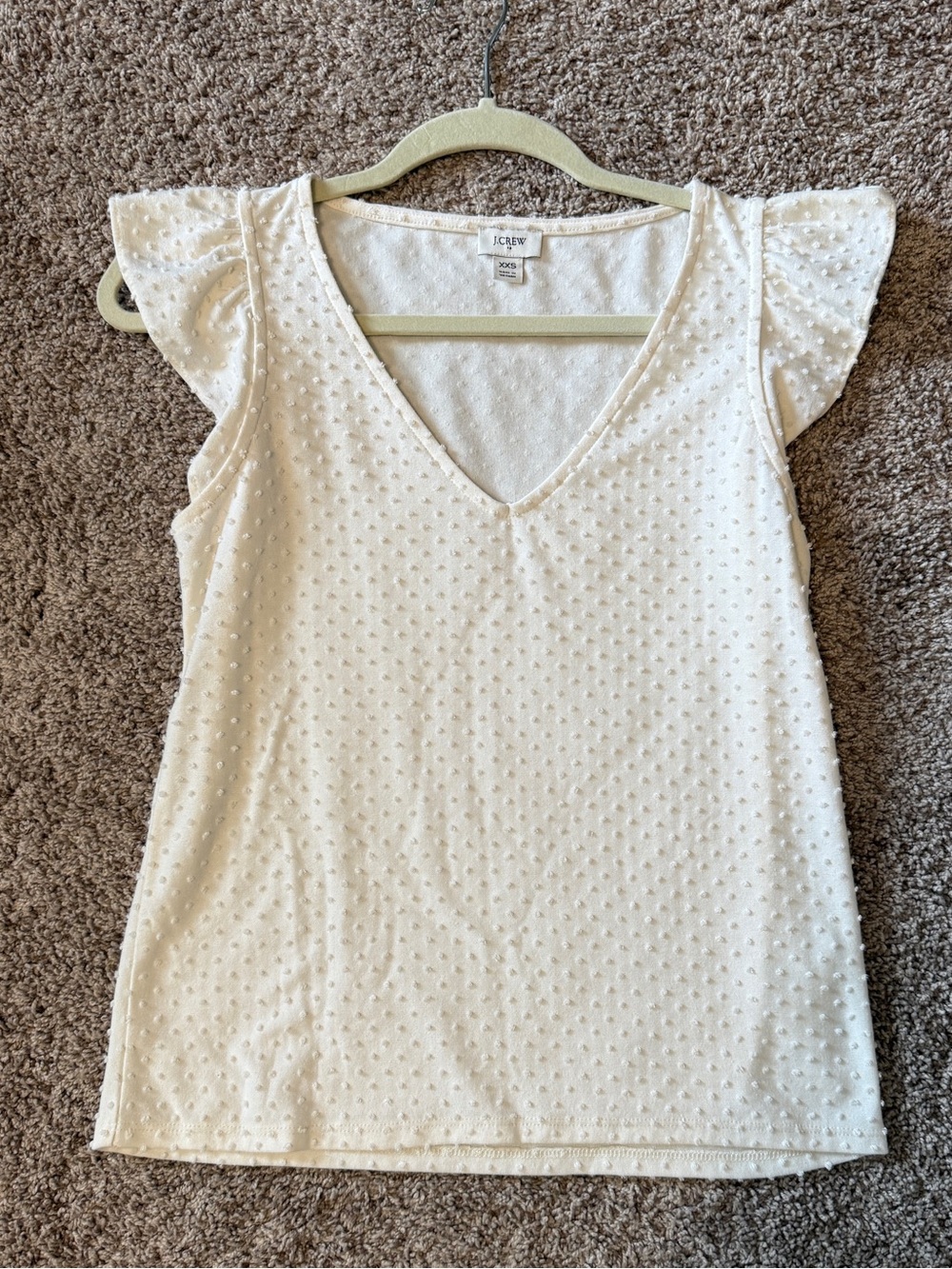 J. Crew Cream Swiss Dot V-Neck Flutter Sleeve Camisole